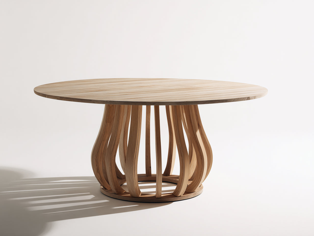 Tavolo da giardino - Legno - 148x148x76 cm - Rovere chiaro - Stile organico scultoreo