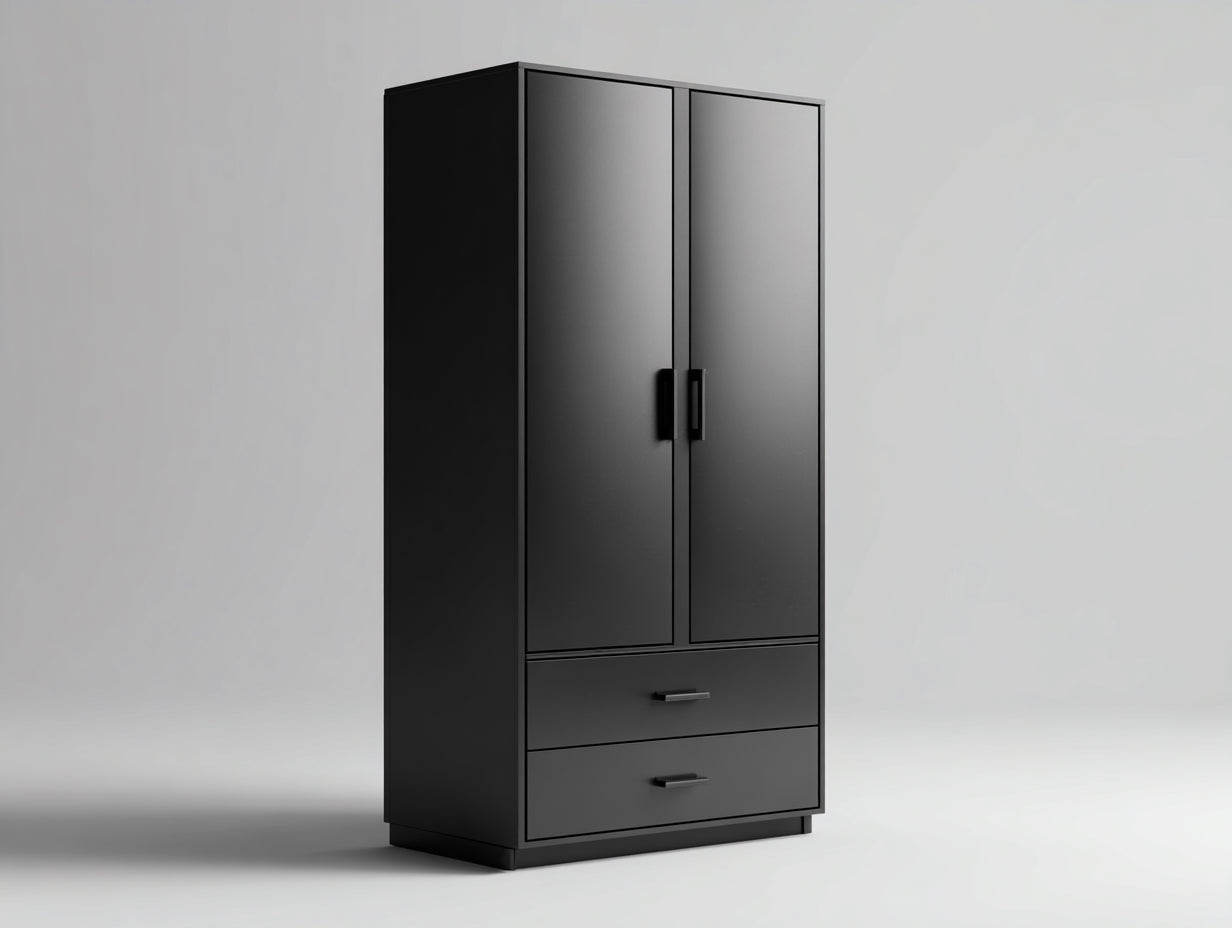 Armadio - Legno ingegnerizzato - Metallo - 125x58x190 cm - Nero - Stile moderno