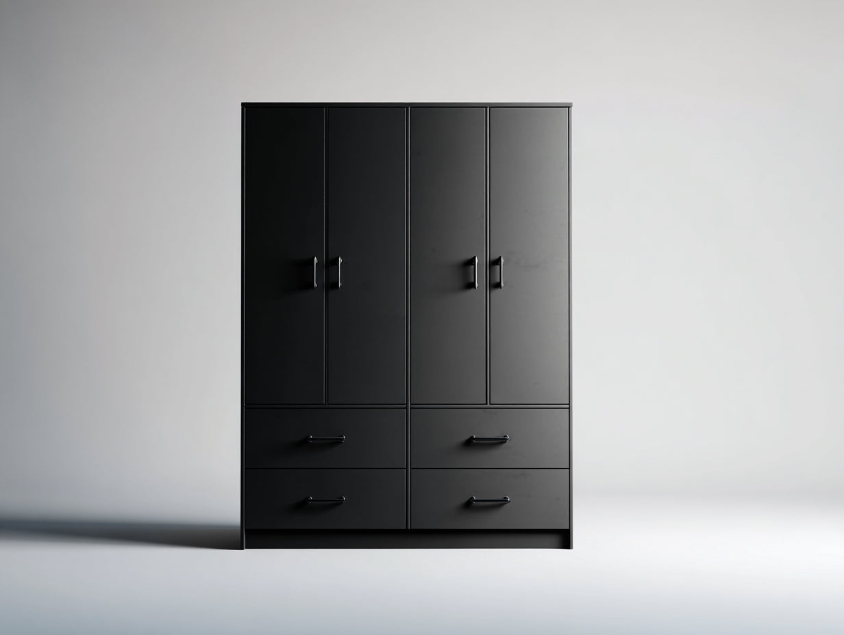 Armadio - Legno ingegnerizzato - Metallo - 160x60x200 cm - Nero - Stile moderno