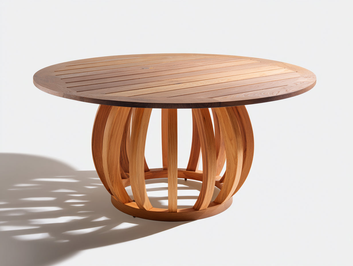 Tavolo da giardino-Legno-142x142x76 cm-Marrone caldo-Stile scultoreo contemporaneo