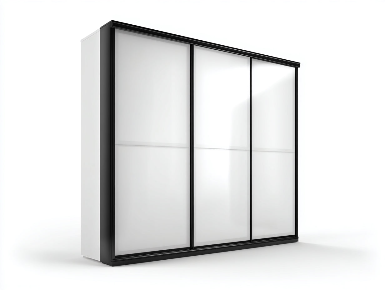 Armadio - Legno ingegnerizzato - Vetro - Metallo - 225x63x215 cm - Nero-Bianco - Stile contemporaneo