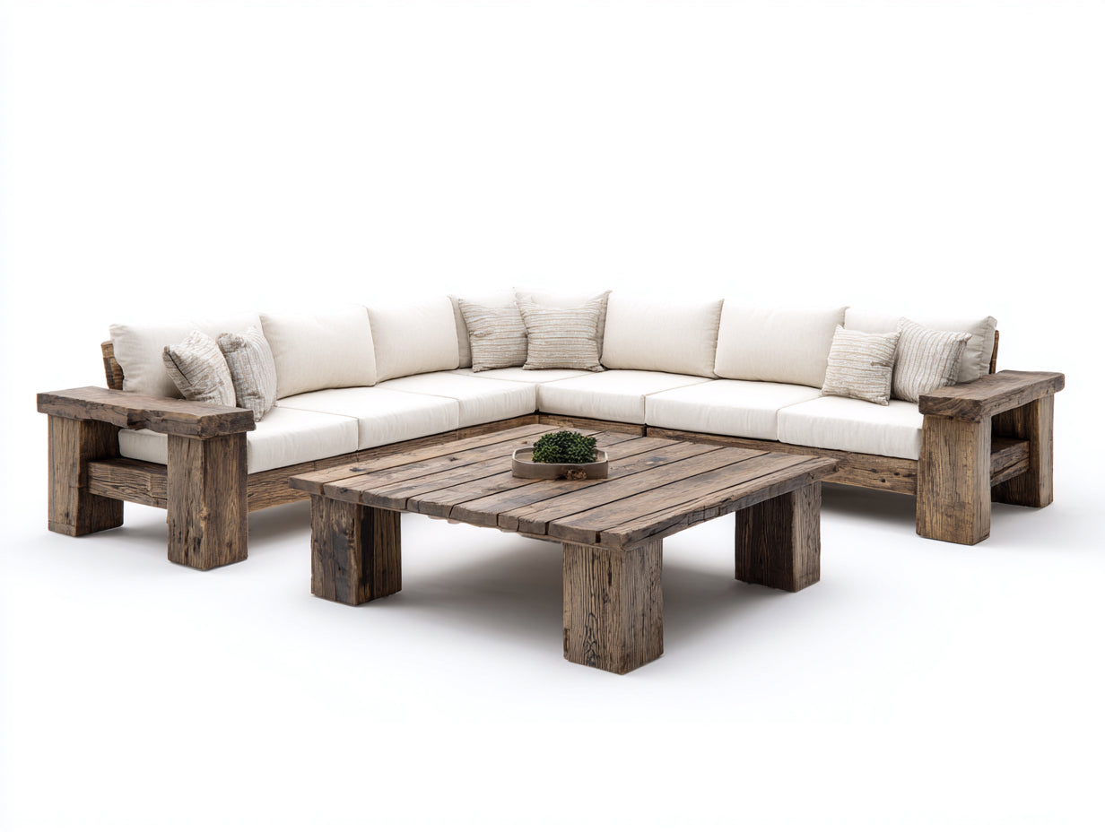 Divani da esterno-Legno-Tessuto-320x320x75 cm-Beige-Marrone-Stile rustico moderno