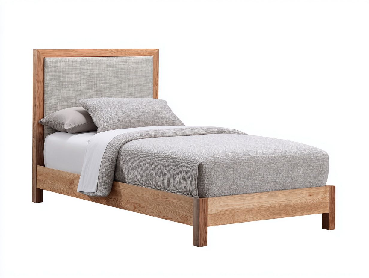 Letto singolo - Legno Tessuto - 210 x 110 x 120 cm - Rovere naturale-Grigio - Design moderno