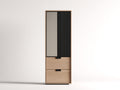 Armadio - Legno ingegnerizzato - Vetro - Metallo - 64x42x190 cm - Rovere chiaro-Nero - Stile contemporaneo