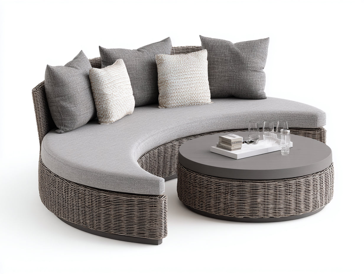 Divani da esterno-Rattan-Tessuto-260x140x75 cm-Grigio-Marrone scuro-Stile moderno naturale