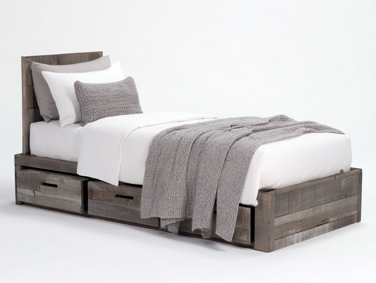 Letto singolo - Legno - 210 x 110 x 90 cm - Grigio legno - Design moderno