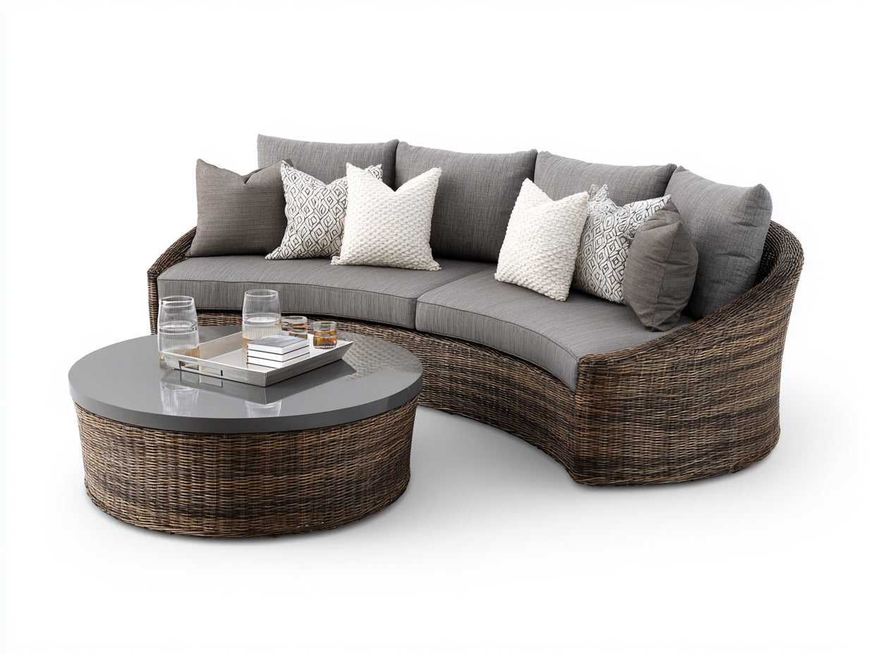 Divani da esterno-Rattan-Tessuto-280x120x75 cm-Grigio-Marrone-Stile moderno naturale