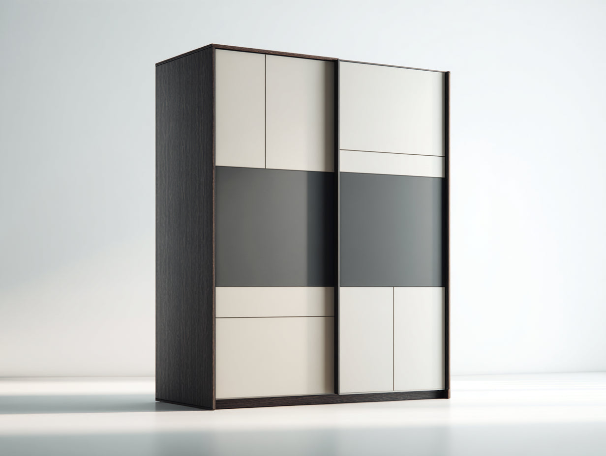 Armadio - Legno ingegnerizzato - Vetro - Metallo - 162x61x198 cm - Nero-Beige - Stile contemporaneo