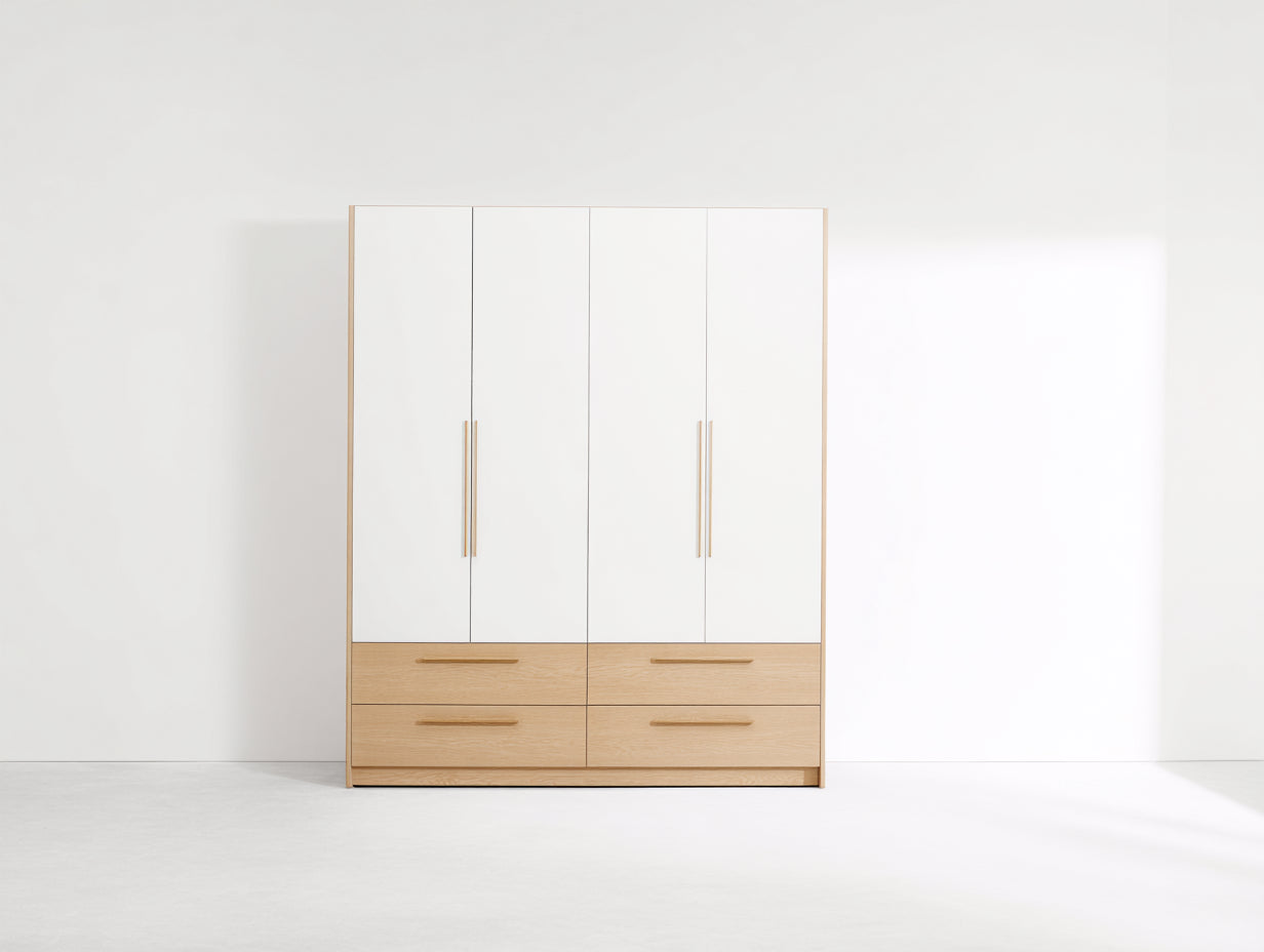 Armadio - Legno ingegnerizzato - Metallo - 168x58x200 cm - Bianco-Rovere chiaro - Stile moderno