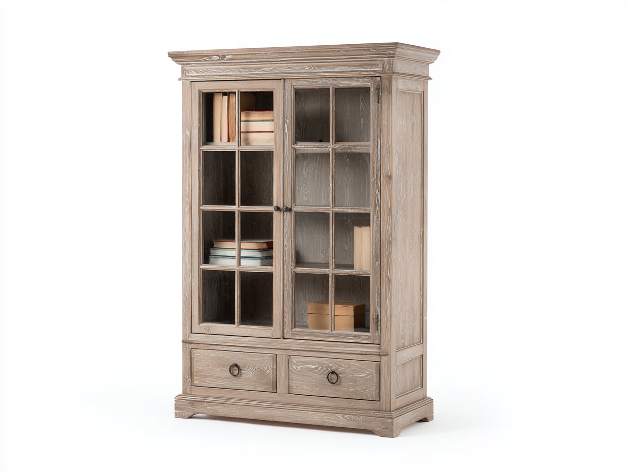 Librerie - Legno lavorato-Vetro-Metallo - 105 x 43 x 188 cm - Marrone chiaro-Beige - Stile rustico