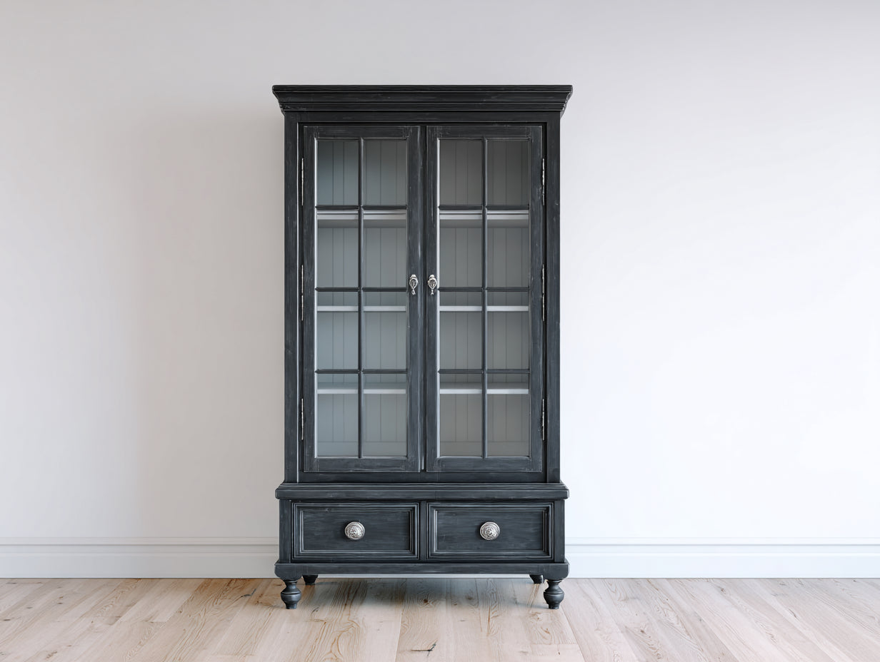 Librerie - Legno lavorato-Vetro - 100 x 42 x 190 cm - Grigio antracite - Stile classico