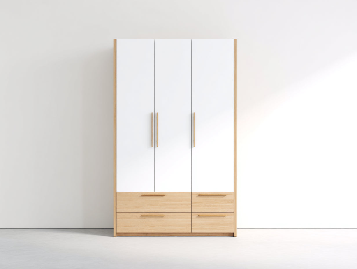 Armadio - Legno ingegnerizzato - Metallo - 145x58x198 cm - Bianco-Rovere chiaro - Stile moderno
