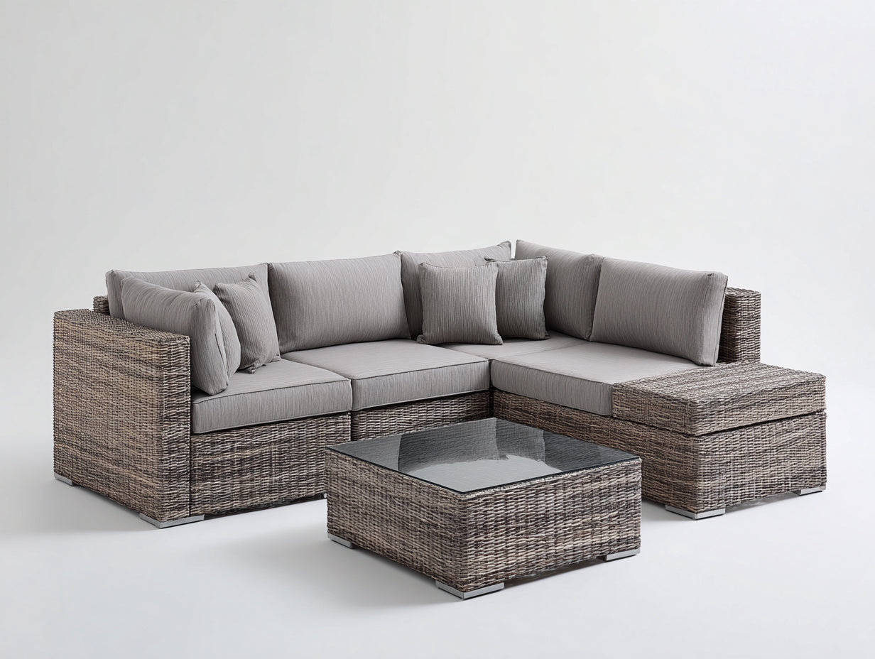 Divani da esterno-Rattan-Tessuto-300x200x75 cm-Grigio-Marrone-Stile naturale moderno