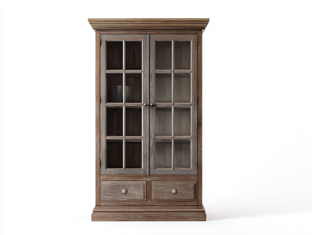Librerie - Legno lavorato-Vetro-Metallo - 95 x 42 x 185 cm - Marrone noce-Grigio scuro - Stile rustico