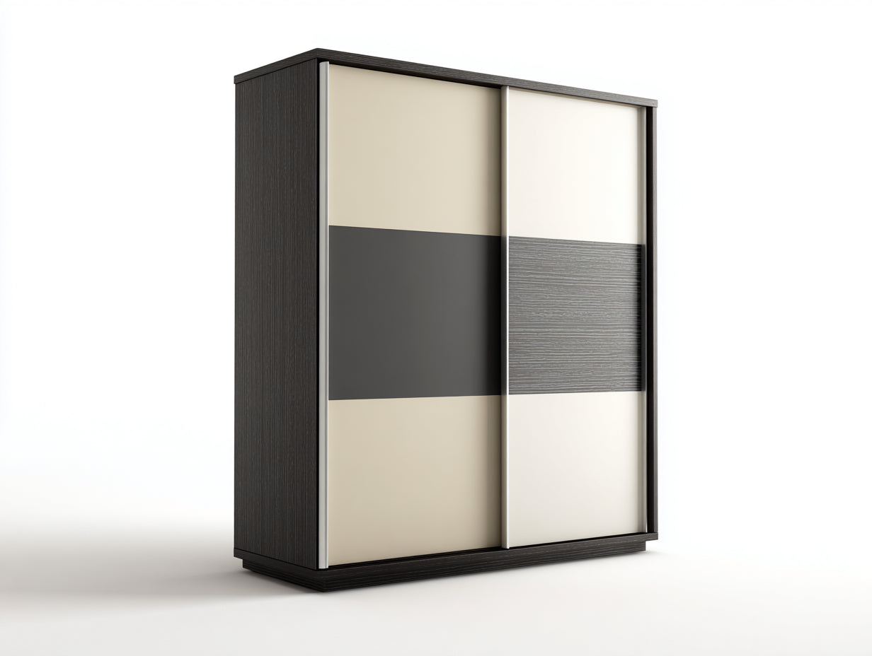 Armadio - Legno ingegnerizzato - Vetro - Metallo - 158x60x195 cm - Nero-Beige - Stile contemporaneo