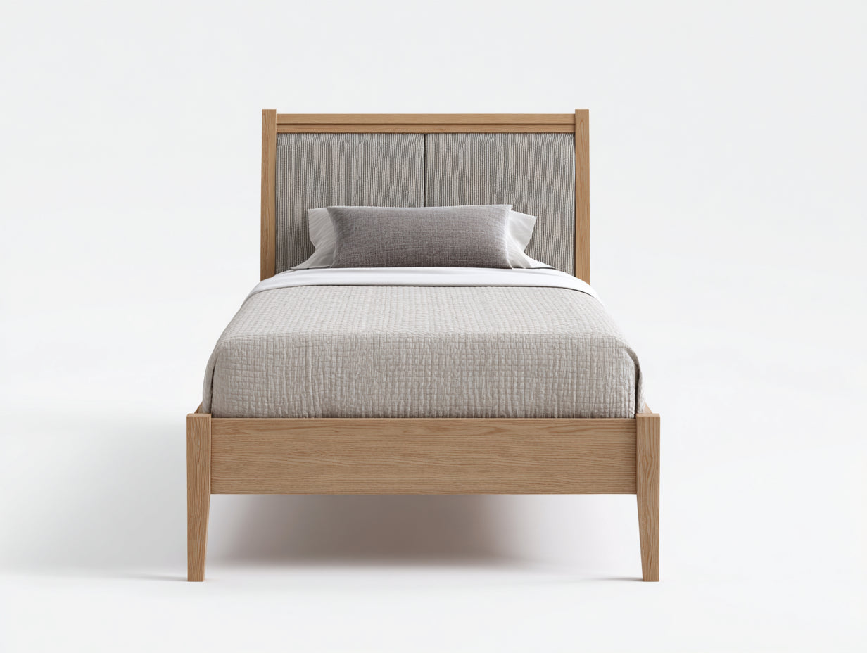 Letto singolo - Legno Tessuto - 210 x 110 x 120 cm - Rovere chiaro-Grigio - Design moderno