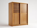 Armadio - Legno ingegnerizzato-Rattan-Vetro-Metallo - 148x58x190 cm - Rovere naturale - Stile Japandi
