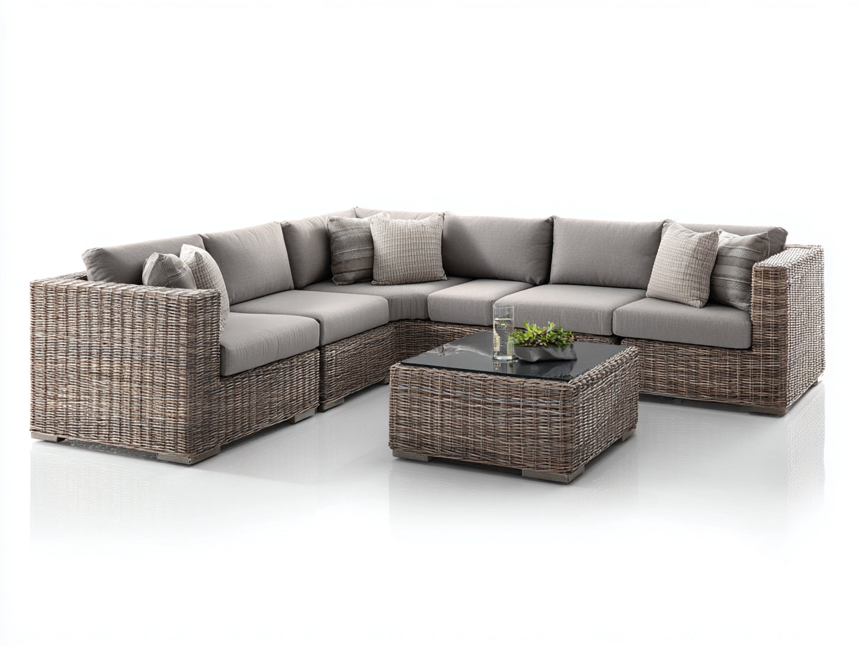 Divani da esterno-Rattan-Tessuto-300x190x75 cm-Grigio-Marrone-Stile naturale moderno
