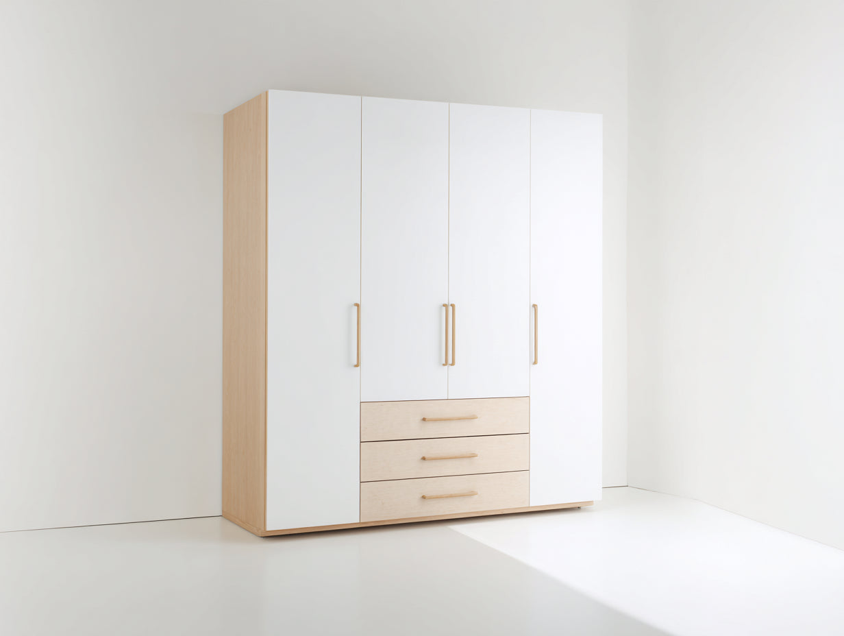Armadio - Legno ingegnerizzato - Metallo - 210x60x205 cm - Bianco-Rovere chiaro - Stile moderno